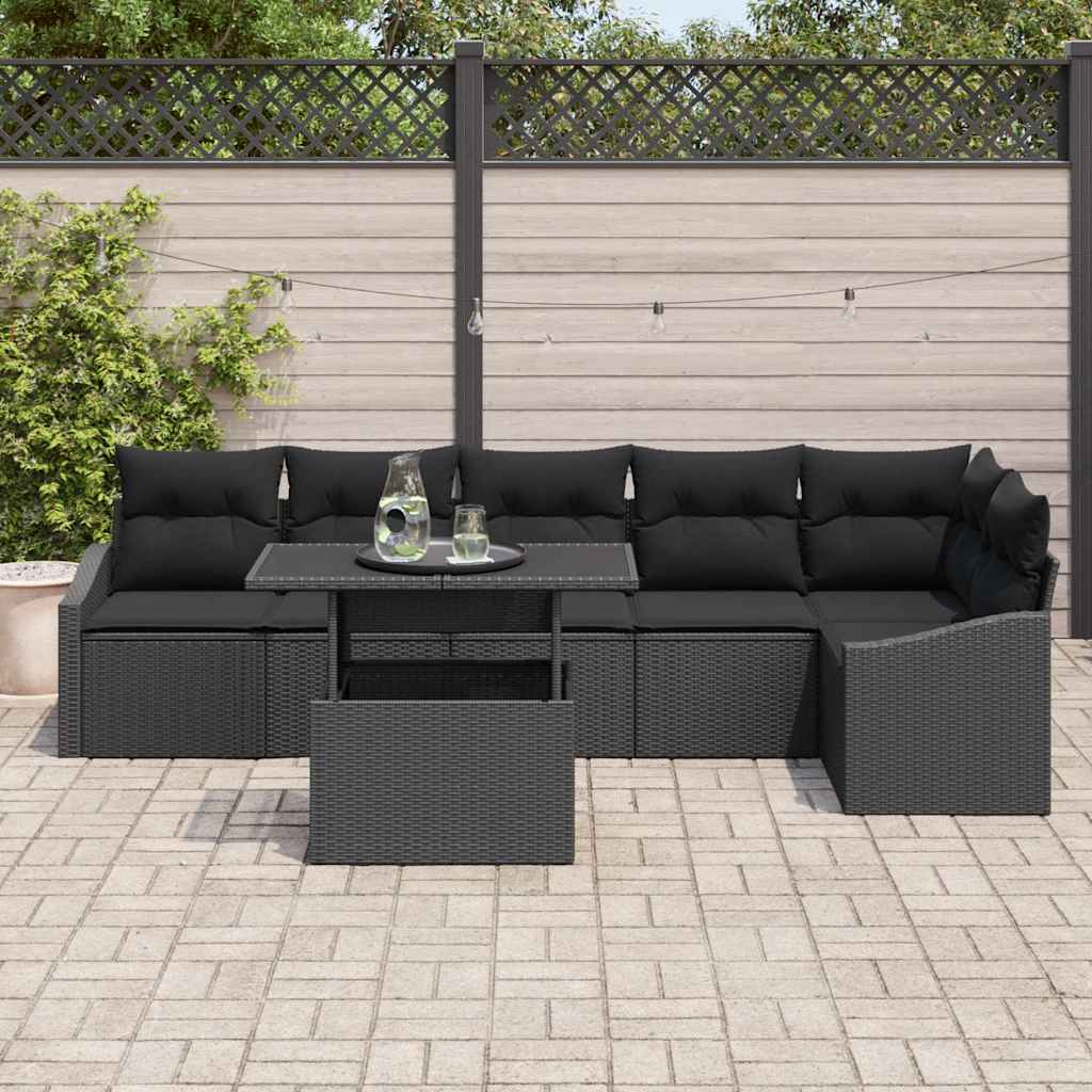 Gartensofa-set mit Kissen 7 pcs Schwarz Poly-Rattan