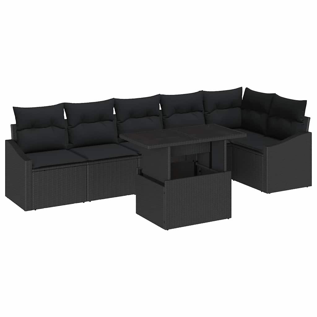 Gartensofa-set mit Kissen 7 pcs Schwarz Poly-Rattan