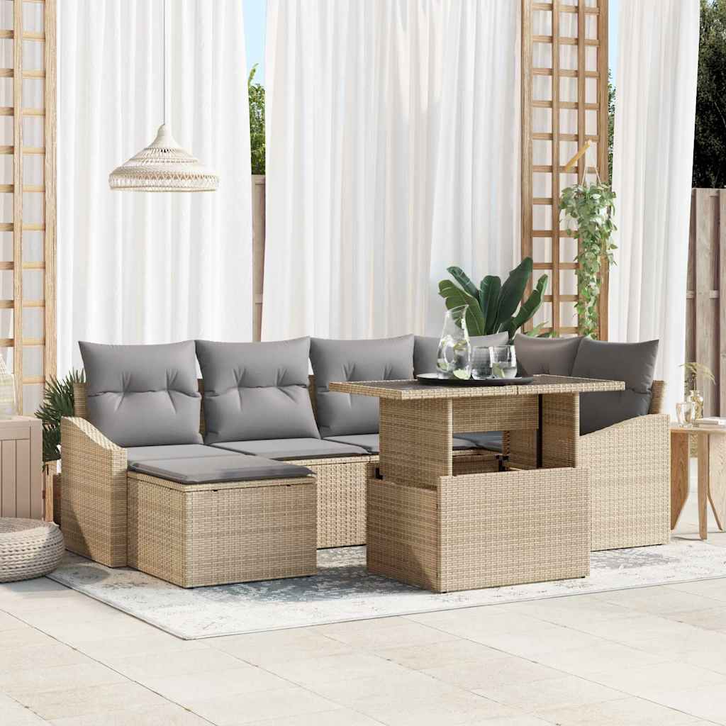 Garten-Sofa-Set mit Kissen 7 pcs Beige und Hellgrau
