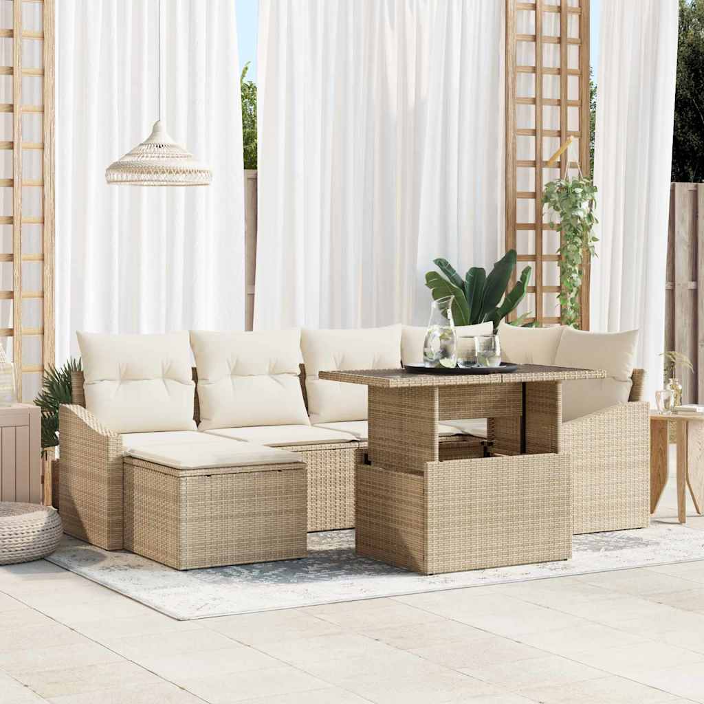 Garten-Sofa-Set mit Kissen 7 pcs Beige und Creme