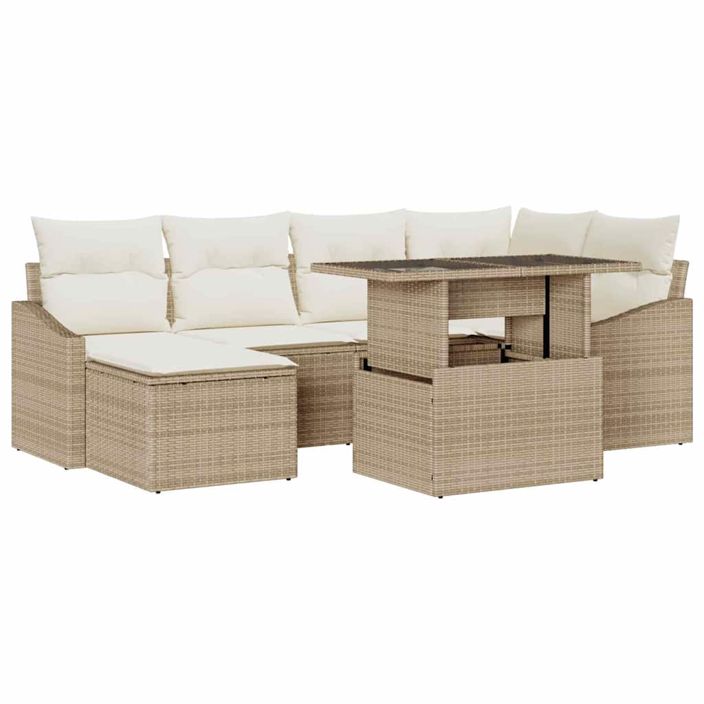 Garten-Sofa-Set mit Kissen 7 pcs Beige und Creme