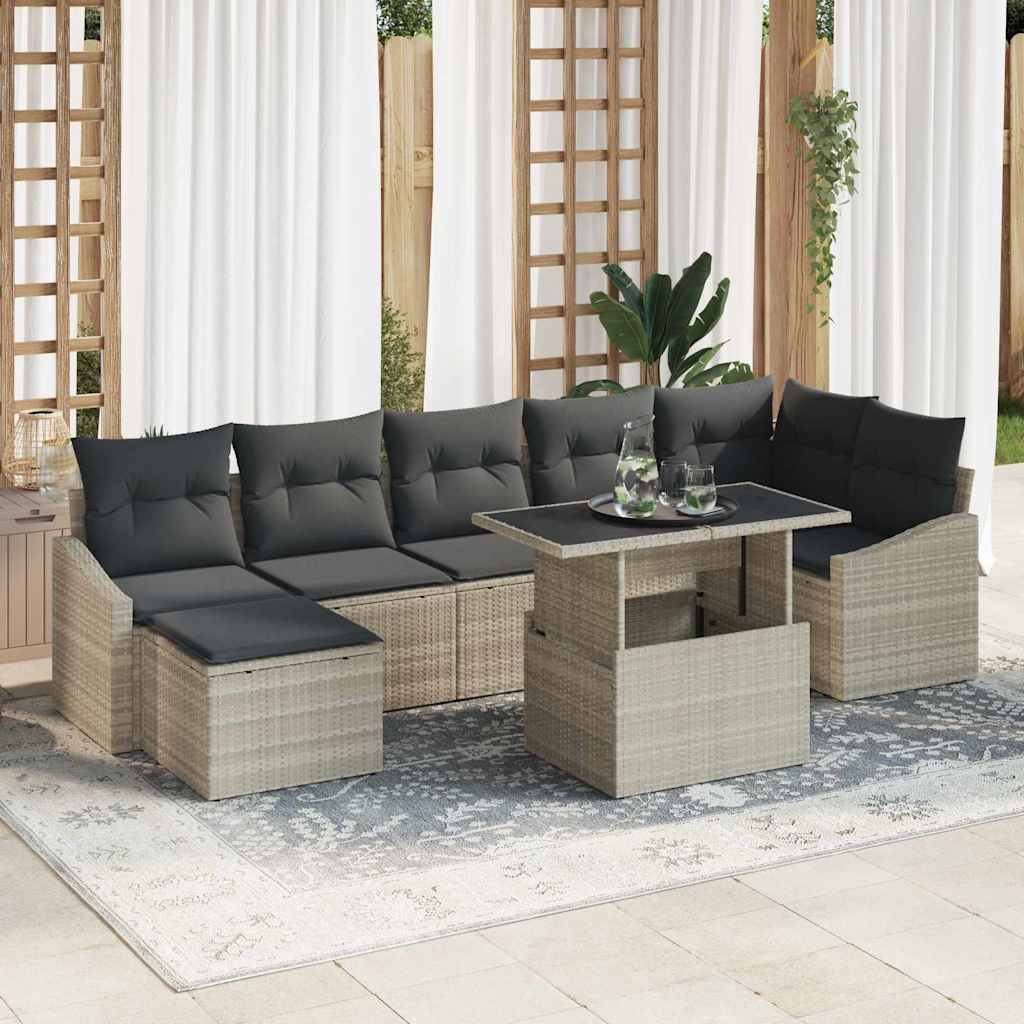 Gartensofa-set mit Kissen 8 pcs Hellgrau Poly-Rattan