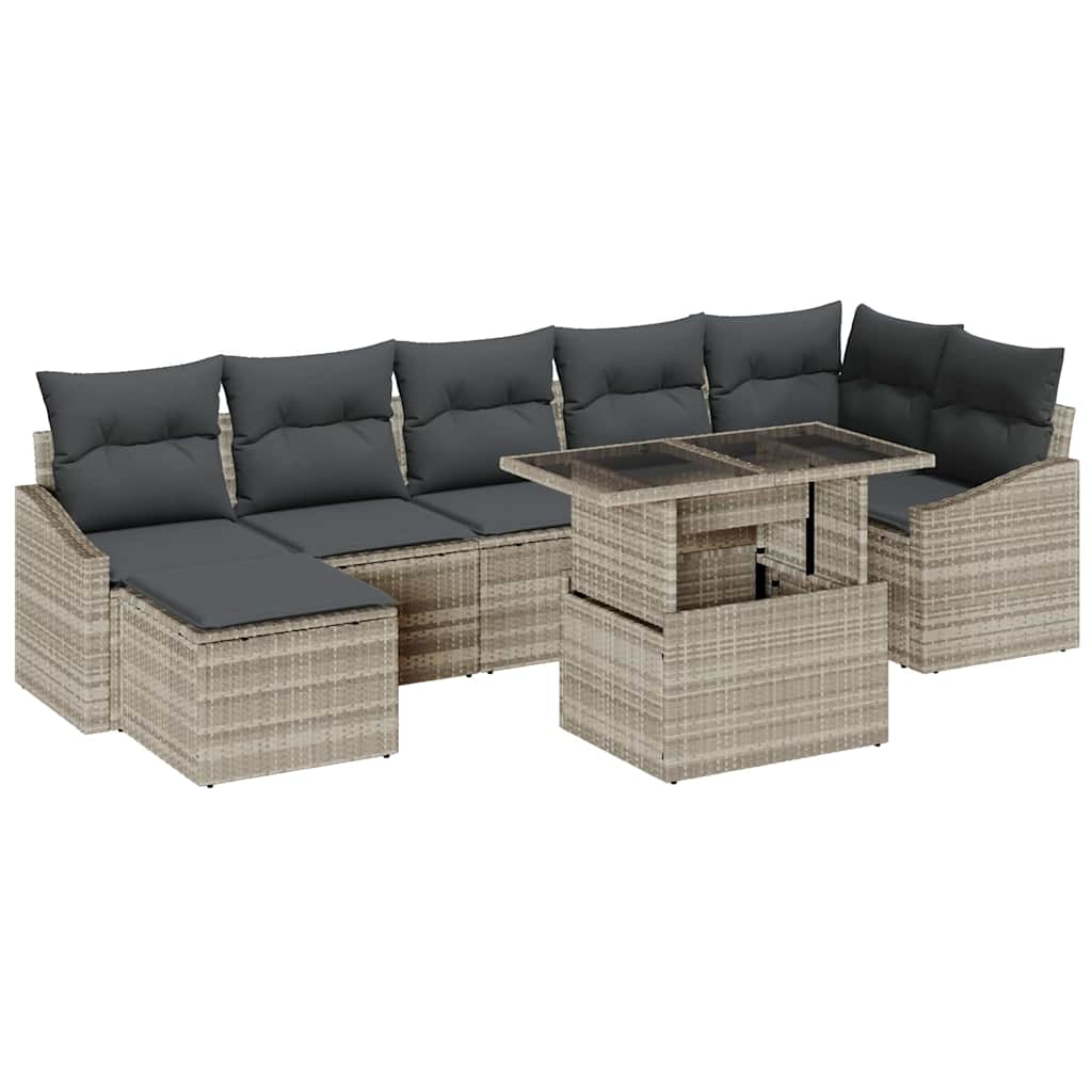 Gartensofa-set mit Kissen 8 pcs Hellgrau Poly-Rattan