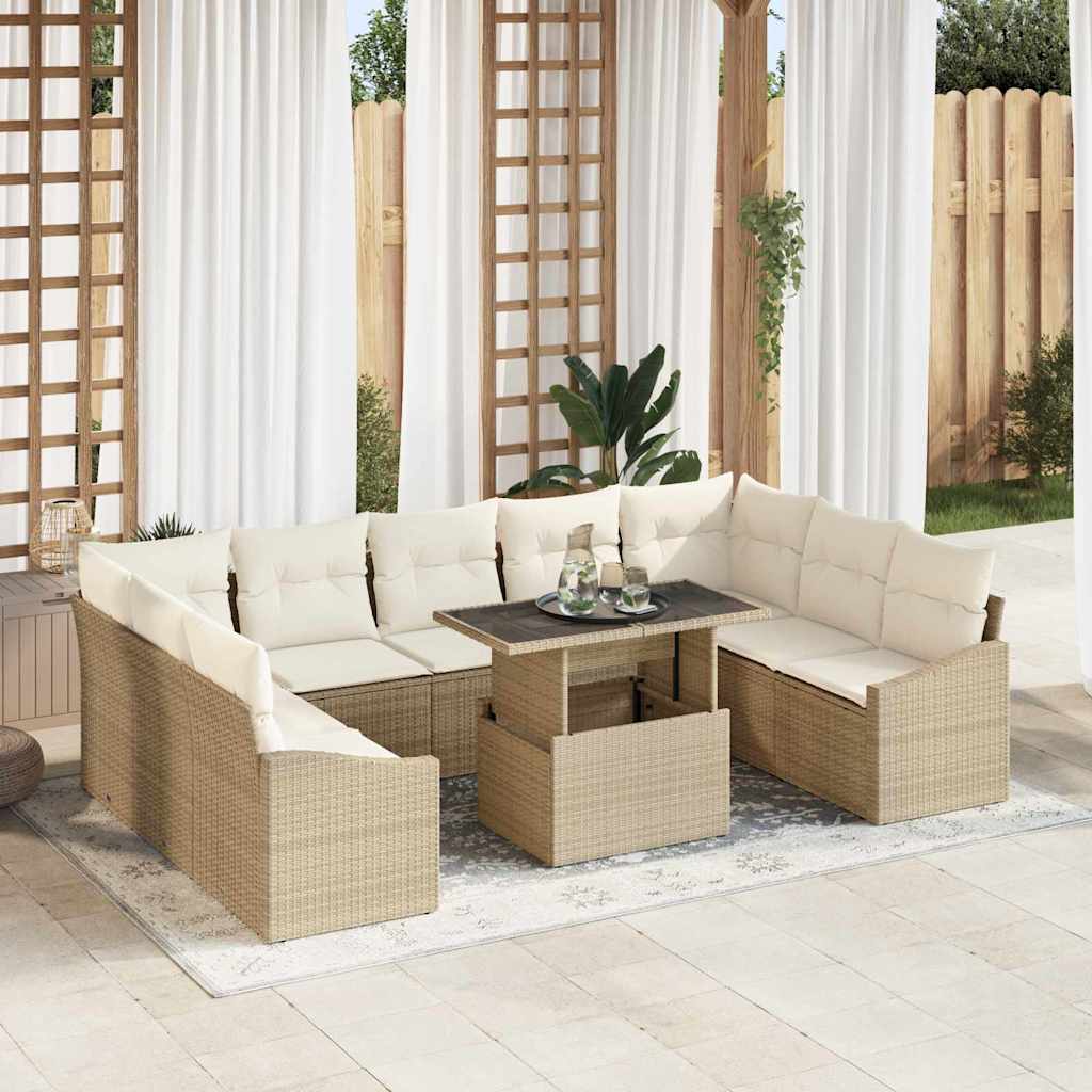 Sofa Set mit Kissen 10 pcs Beige und Creme Poly-Rattan