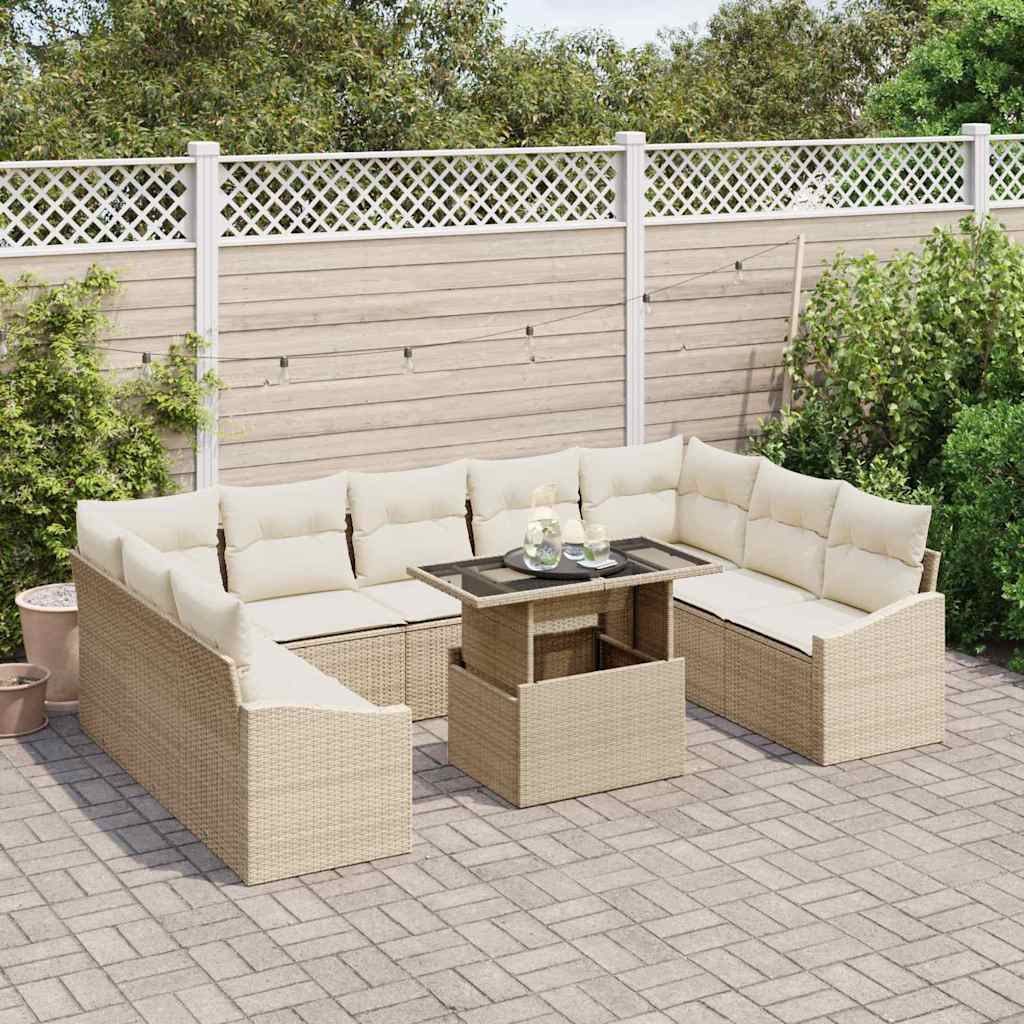 Sofa Set mit Kissen 10 pcs Beige und Creme Poly-Rattan