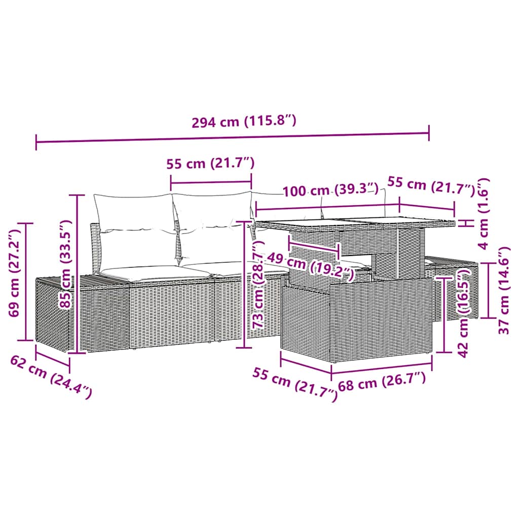 Sofa Set mit Kissen 5 pcs Beige und Creme Poly-Rattan