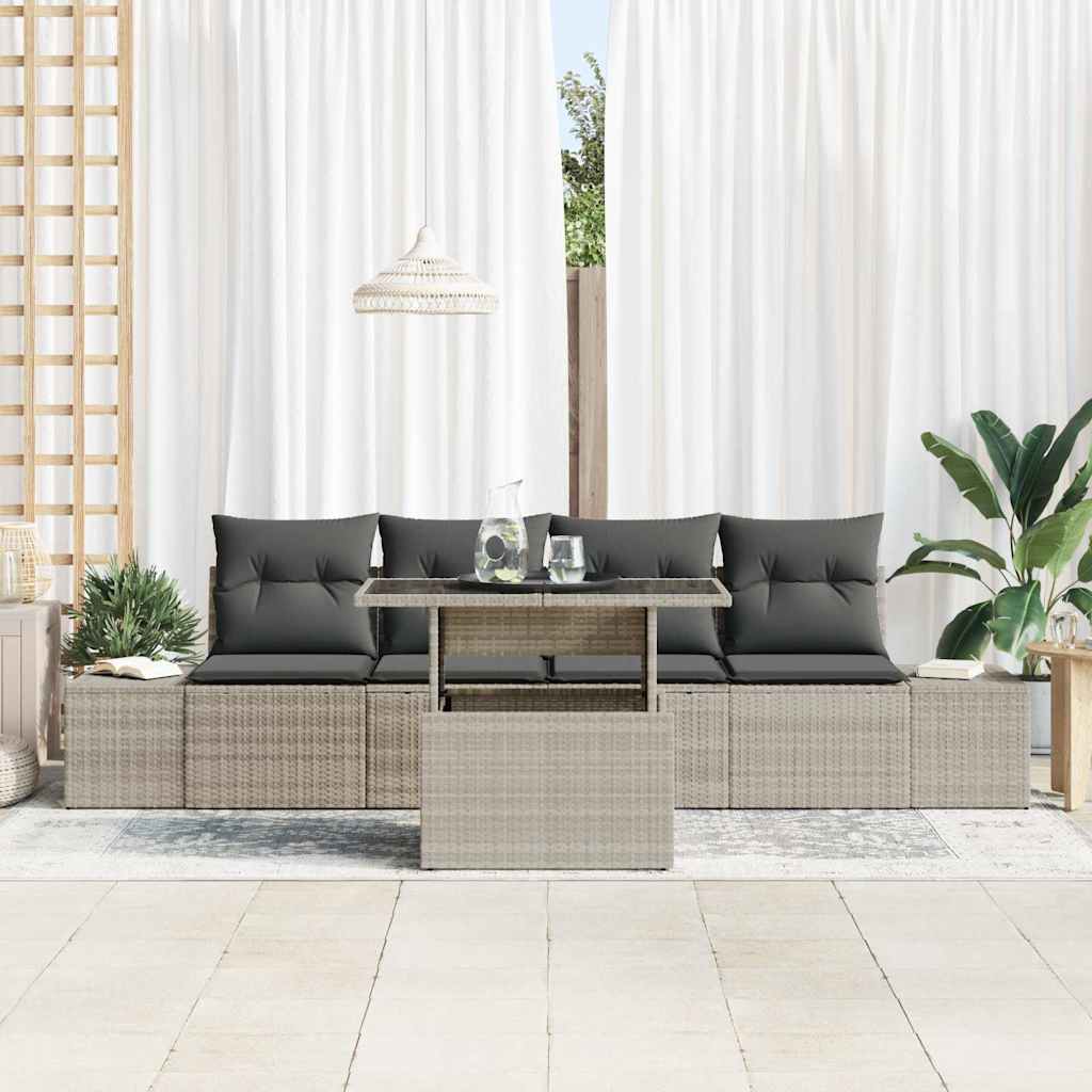 Sofa Set mit Kissen 5 pcs Hellgrau Poly-Rattan