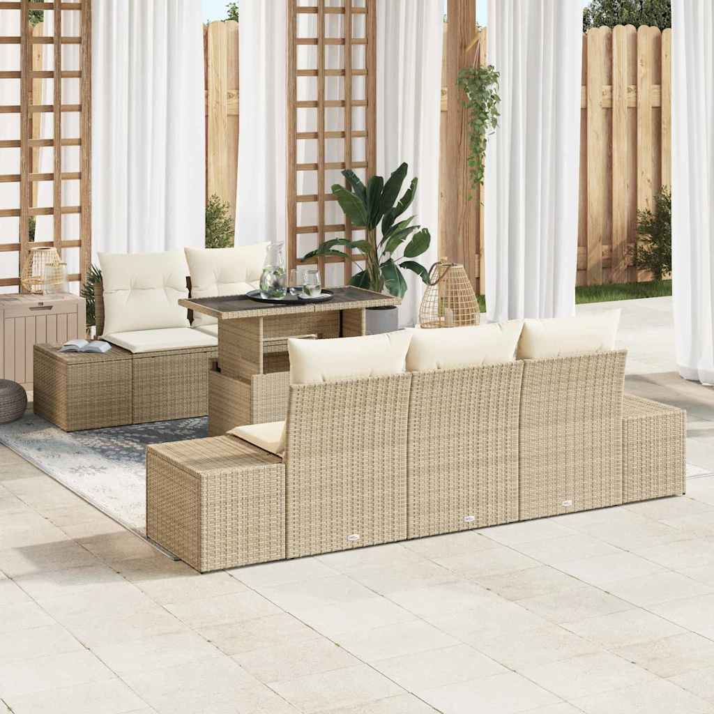 Sofa Set mit Kissen 6 pcs Beige und Creme Poly-Rattan