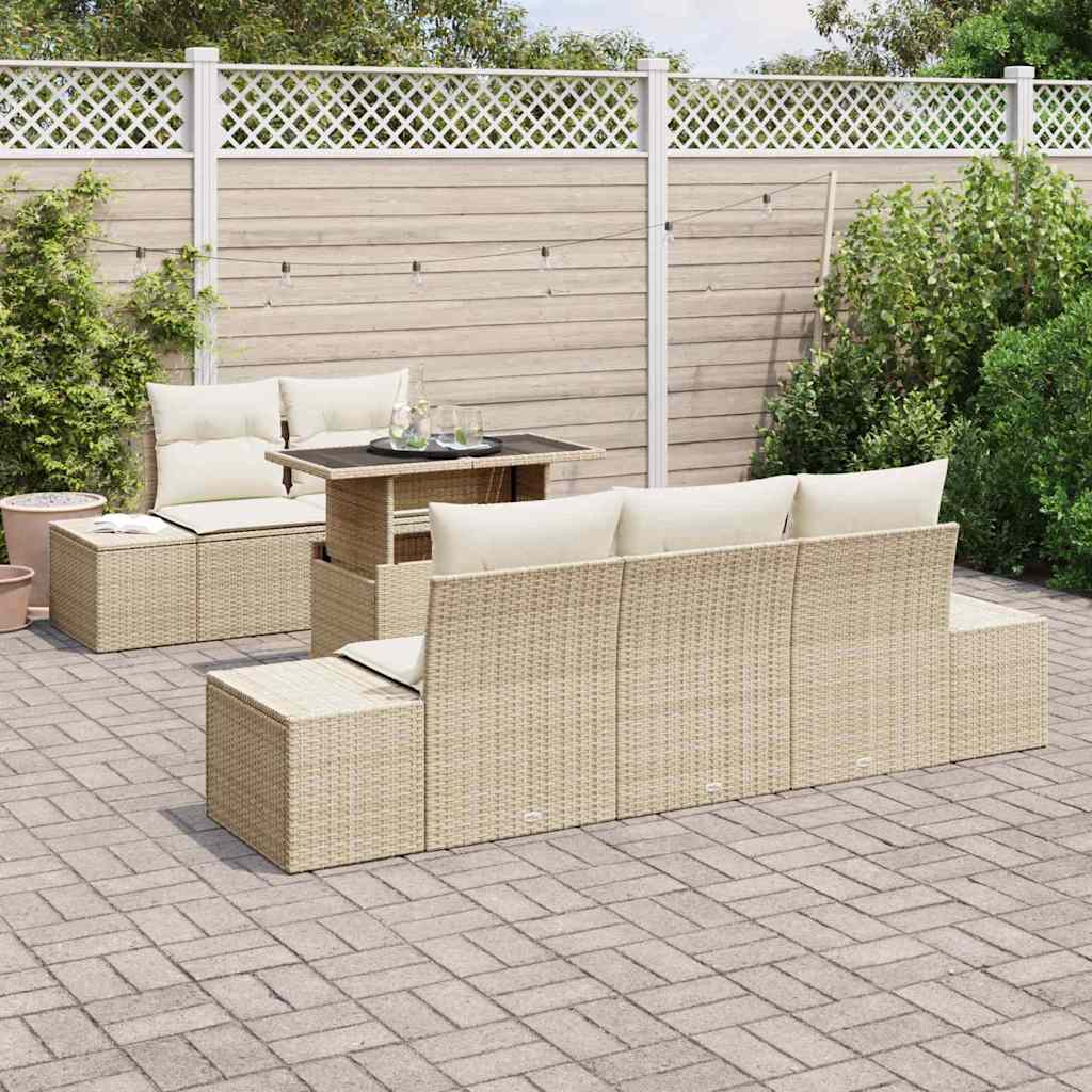 Sofa Set mit Kissen 6 pcs Beige und Creme Poly-Rattan
