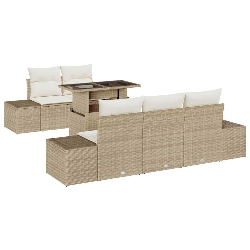 Sofa Set mit Kissen 6 pcs Beige und Creme Poly-Rattan