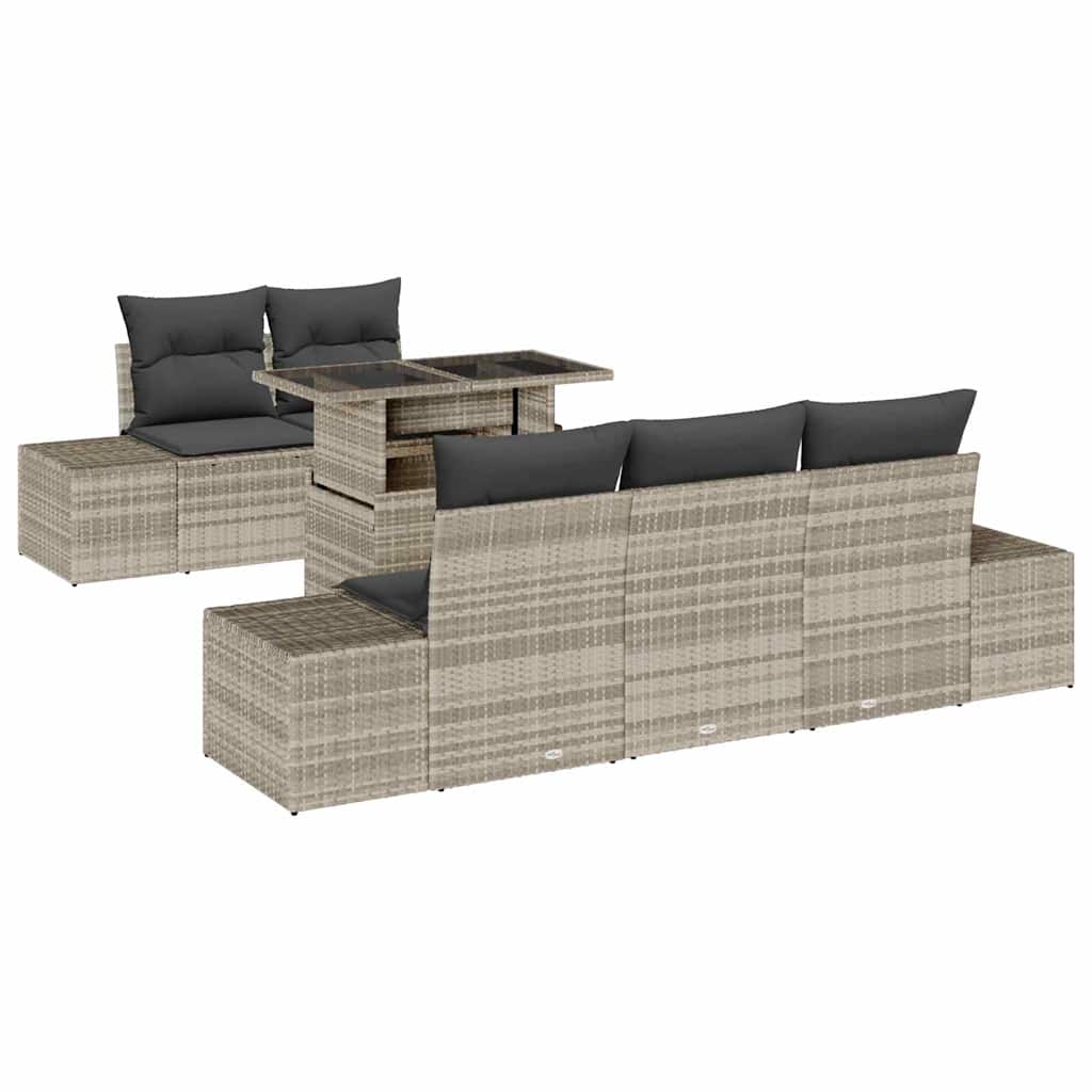 Sofa Set mit Kissen 6 pcs Hellgrau Poly-Rattan