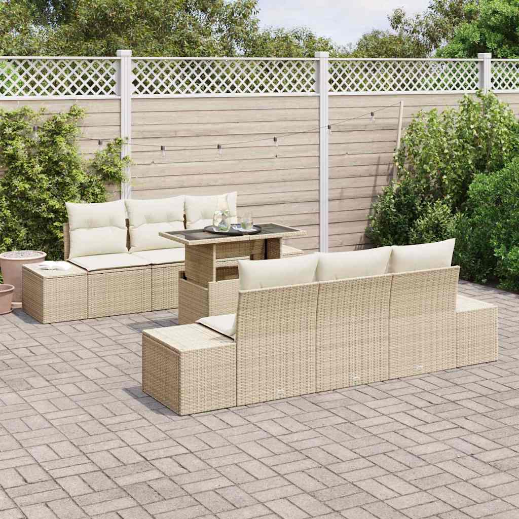 Sofa Set mit Kissen 7 pcs Beige und Creme Poly-Rattan
