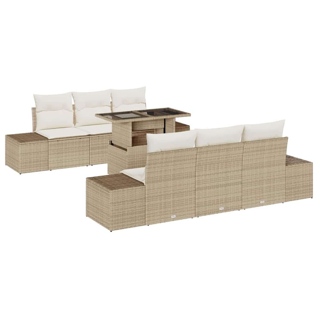 Sofa Set mit Kissen 7 pcs Beige und Creme Poly-Rattan