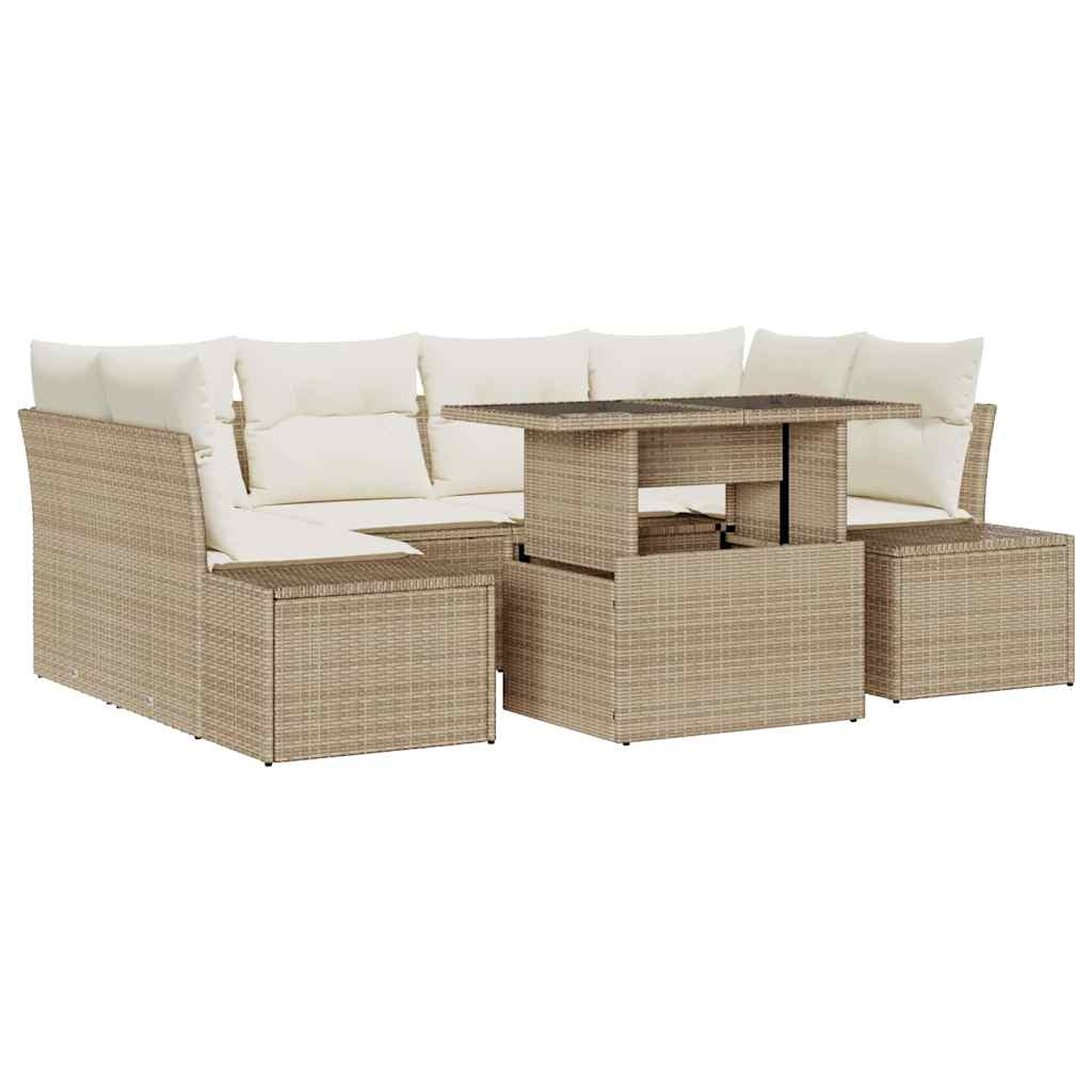 Sofa Set mit Kissen 7 pcs Beige und Creme Poly-Rattan