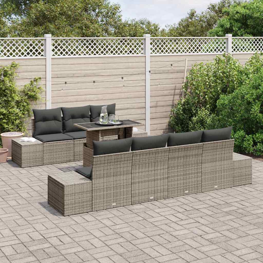 Sofa Set mit Kissen 8 pcs Grau Poly-Rattan