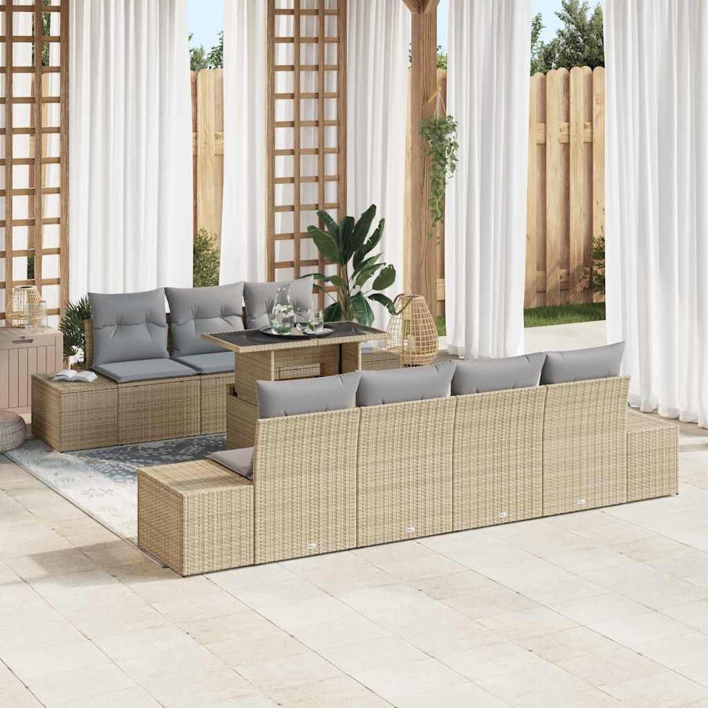 Sofa Set mit Kissen 8 pcs Beige und Hellgrau Poly-Rattan