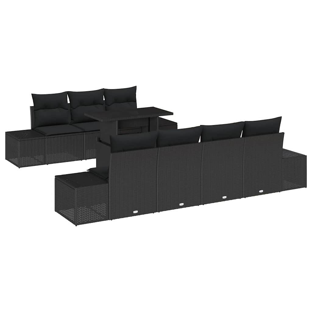 Sofa Set mit Kissen 8 pcs Schwarz Poly-Rattan