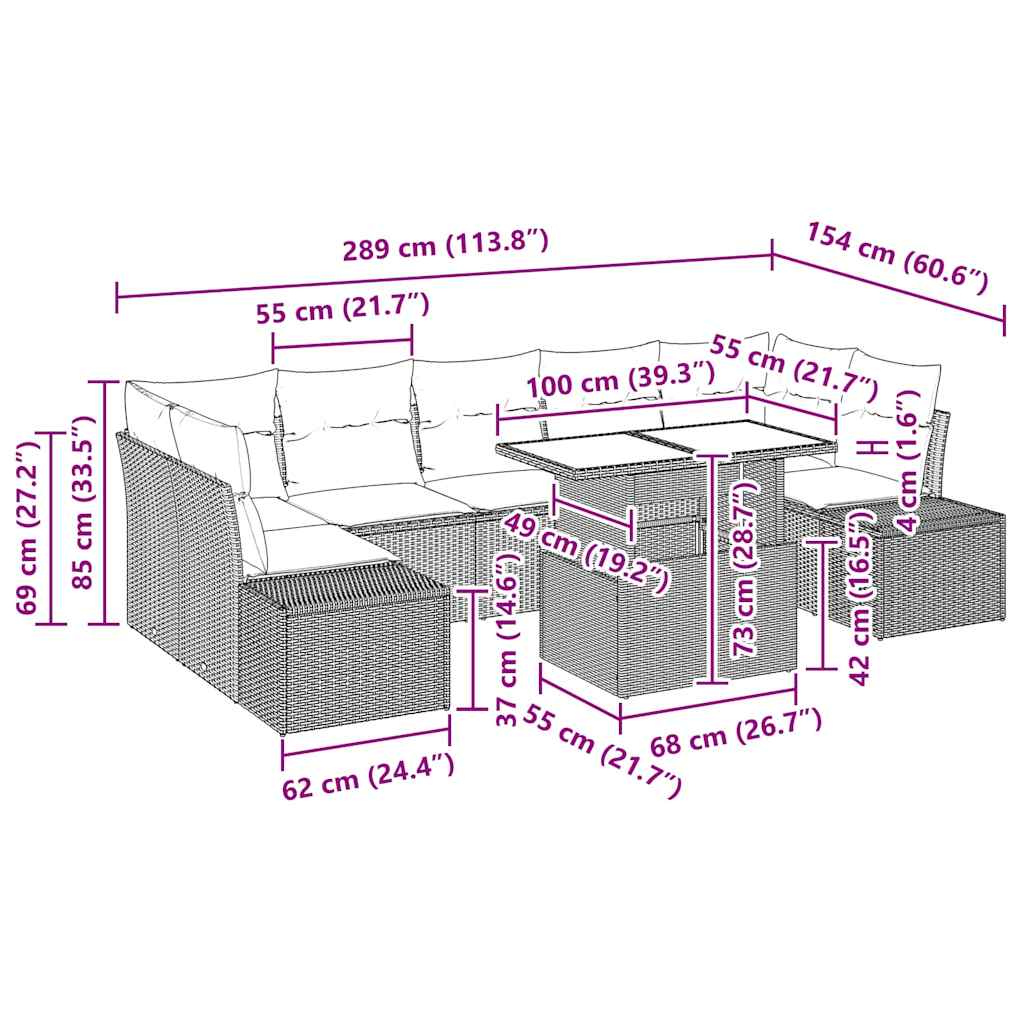 Sofa Set mit Kissen 8 pcs Schwarz und Creme Poly-Rattan