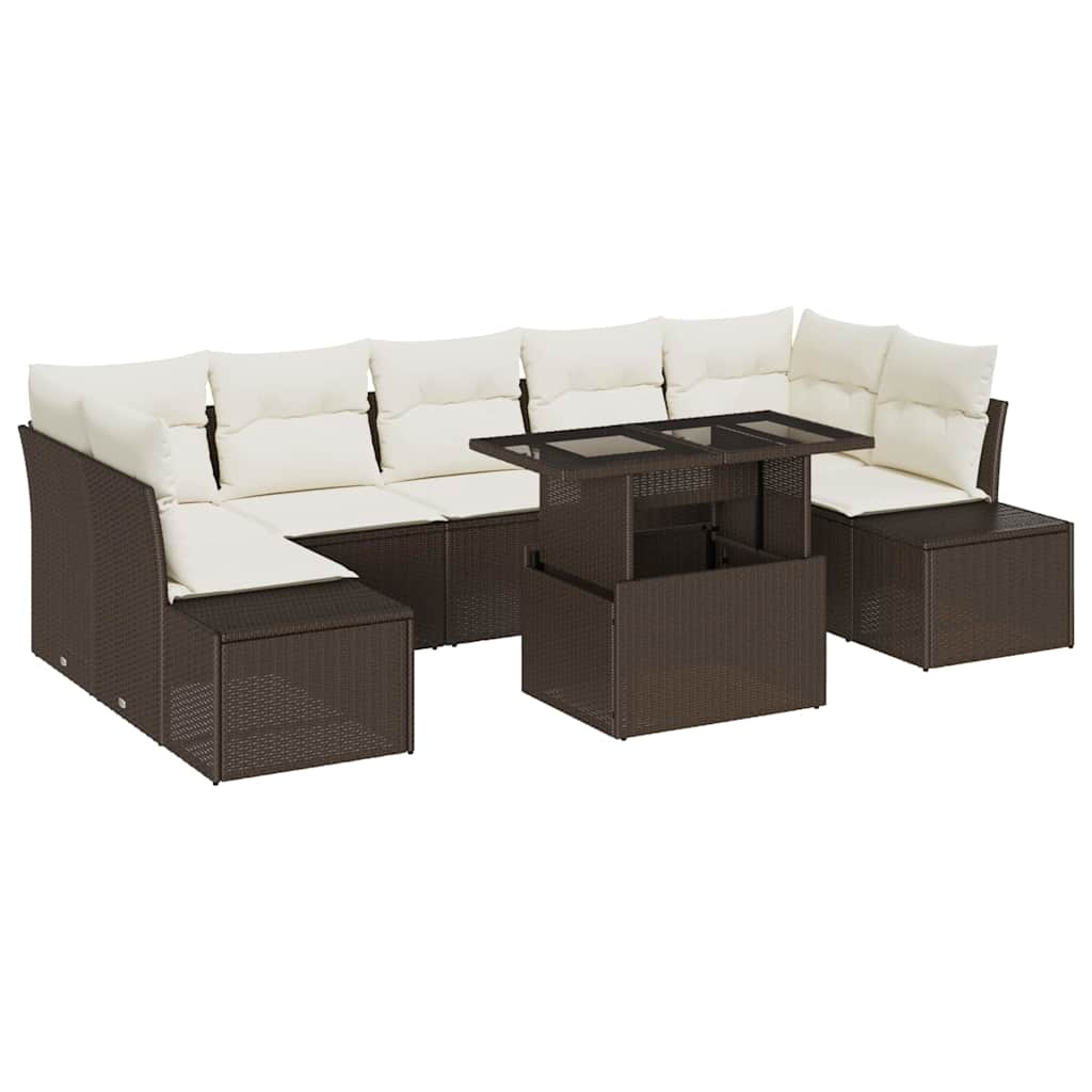 Sofa Set mit Kissen 8 pcs Braun und Creme Poly-Rattan