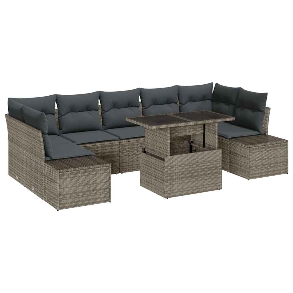 Sofa Set mit Kissen 8 pcs Grau Poly-Rattan
