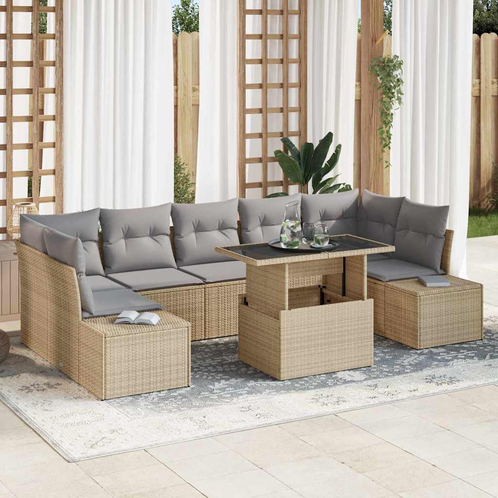 Sofa Set mit Kissen 8 pcs Beige und Hellgrau Poly-Rattan