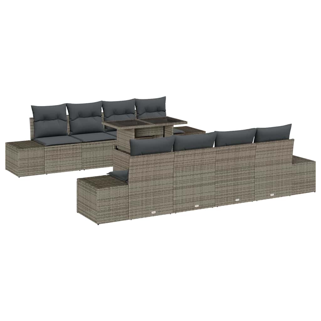 Gartensofa-set mit Kissen 9 pcs Grau Poly-Rattan
