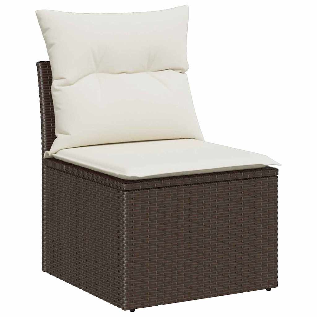 Gartensofa-set mit Kissen 9 pcs Braun und Creme Poly-Rattan