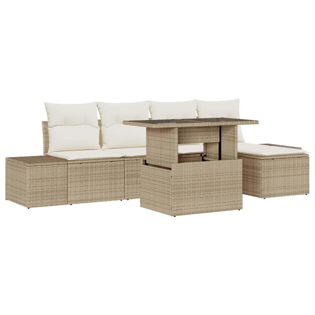 Gartensofa-set mit Kissen 6 pcs Beige und Creme Poly-Rattan