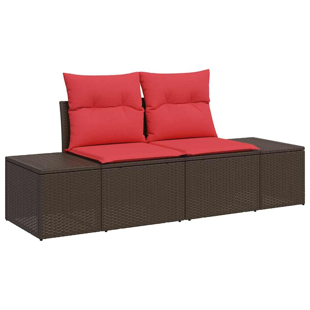 Gartensofa-set mit Kissen 6 pcs Braun und Rot Poly-Rattan