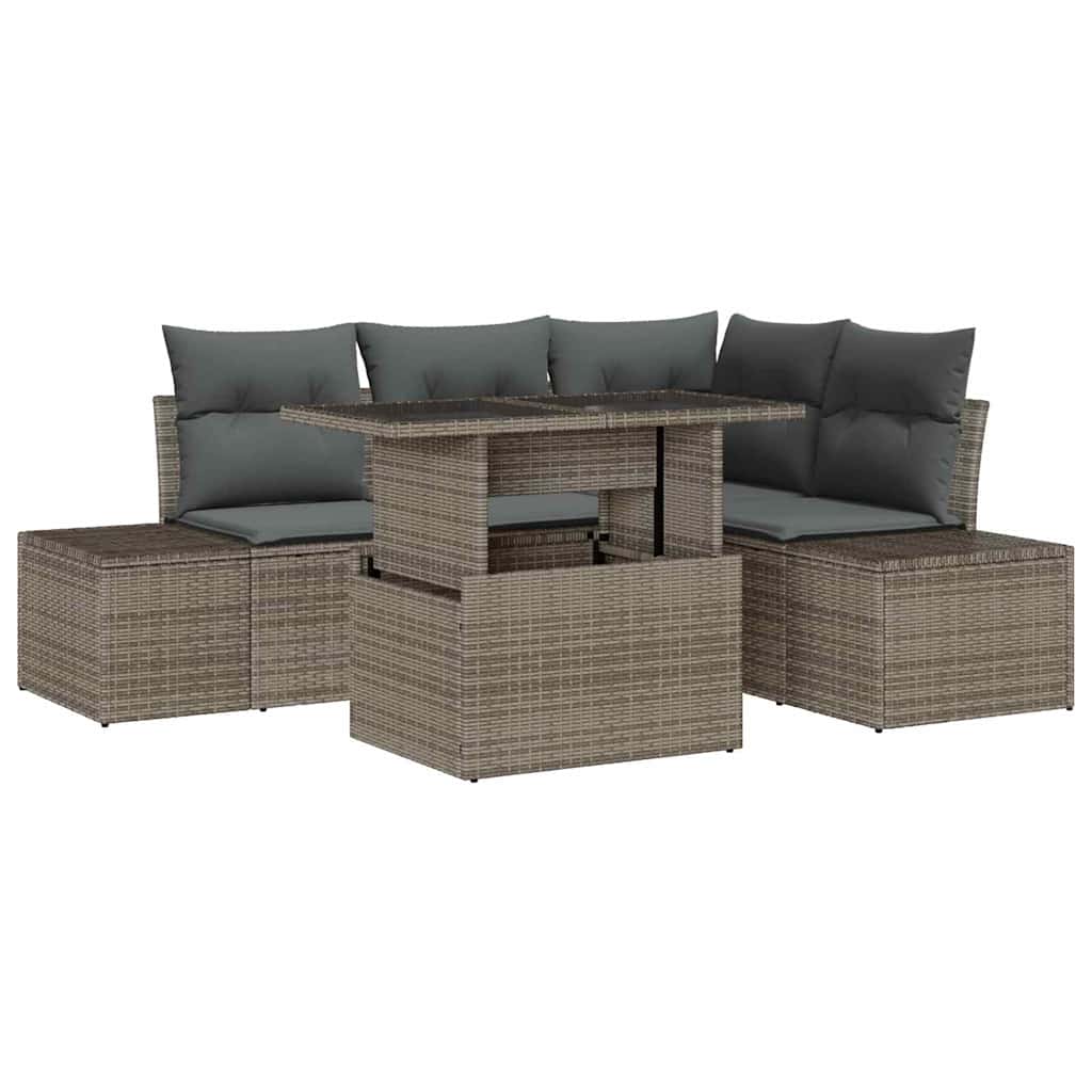 Gartensofa-set mit Kissen 5 pcs Grau Poly-Rattan
