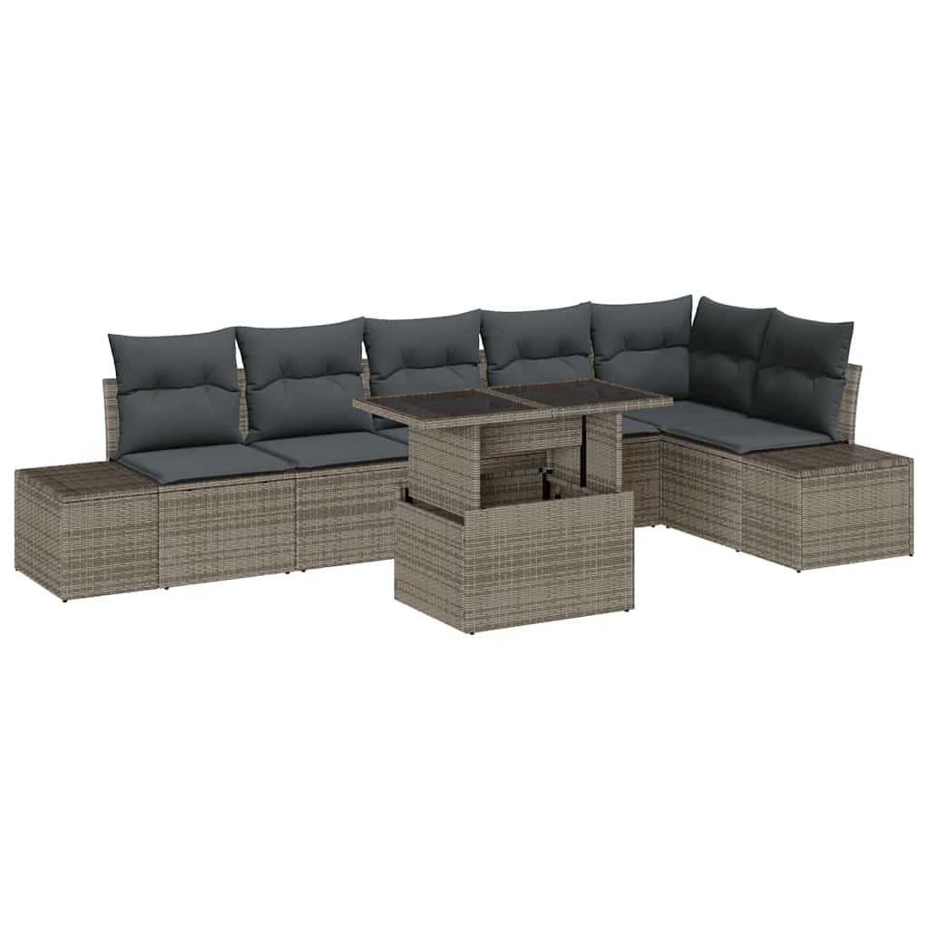 Garten-Sofa-Set mit Kissen mit Speicher 7 pcs Grau