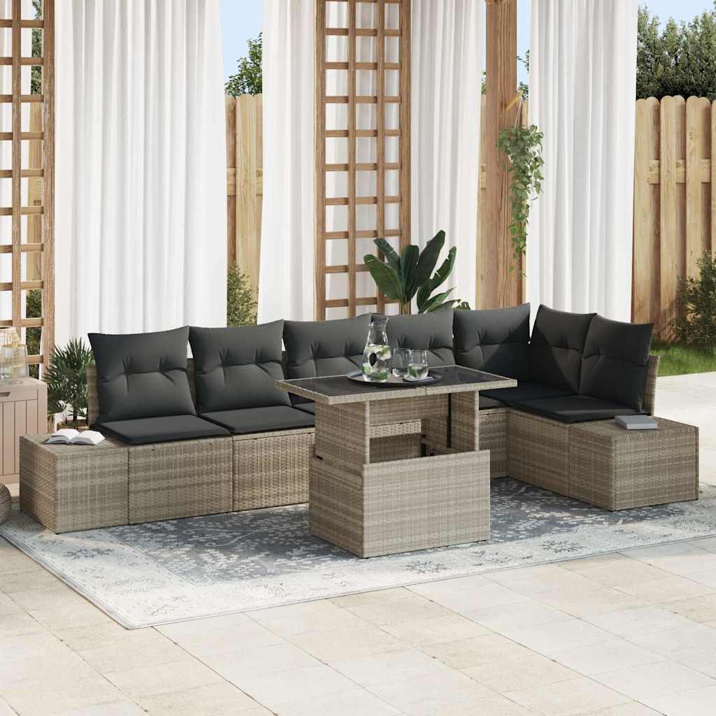 Gartensofa-set mit Kissen 7 pcs Hellgrau Poly-Rattan
