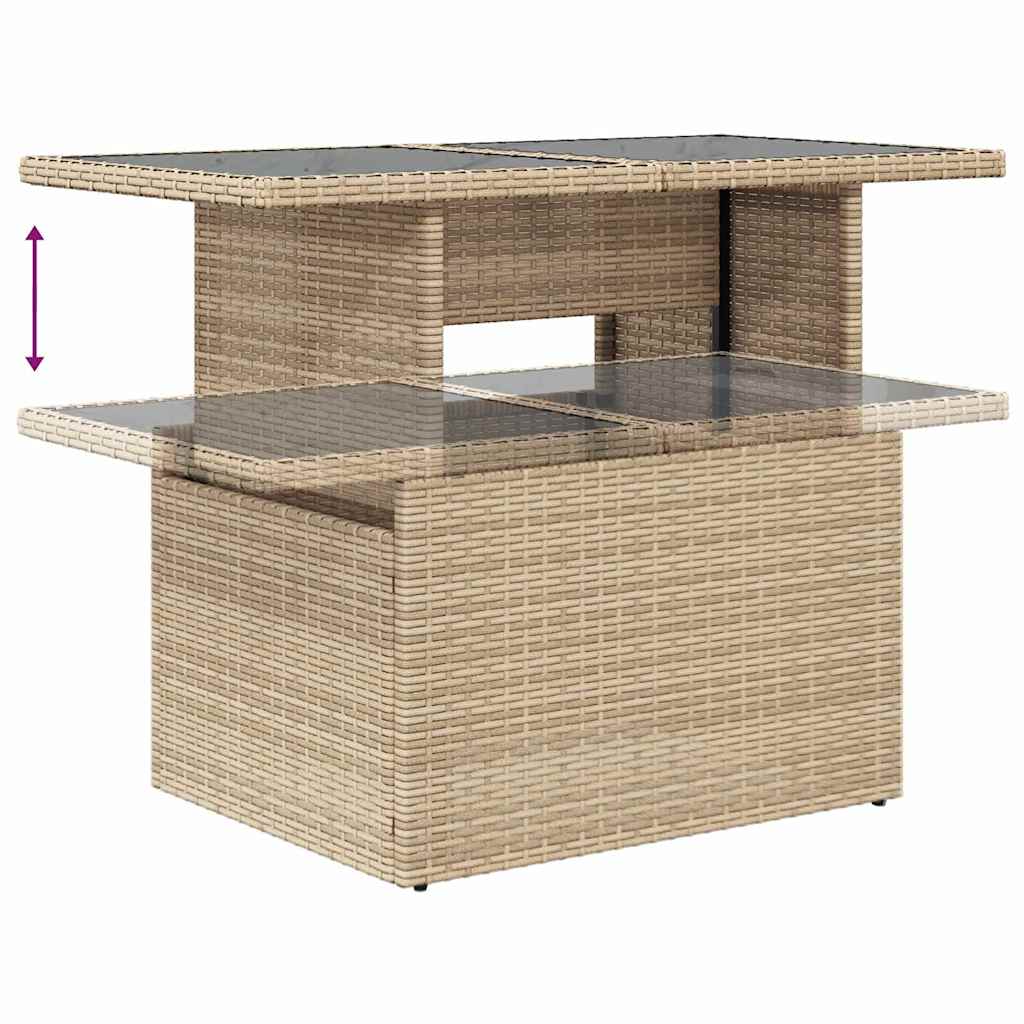 Gartensofa-set mit Kissen 9 pcs Beige und Hellgrau Poly-Rattan