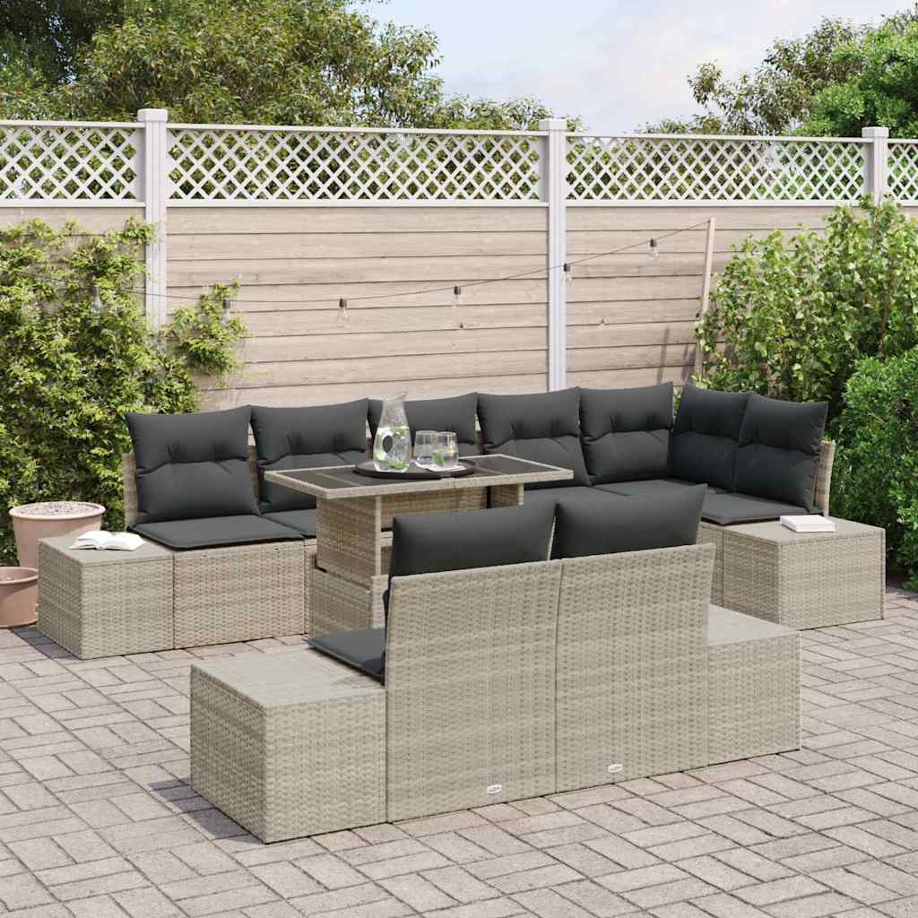 Gartensofa-set mit Kissen 9 pcs Hellgrau Poly-Rattan