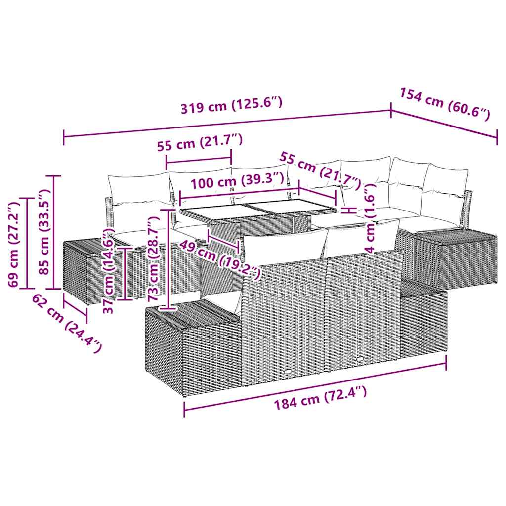 Gartensofa-set mit Kissen 9 pcs Hellgrau Poly-Rattan