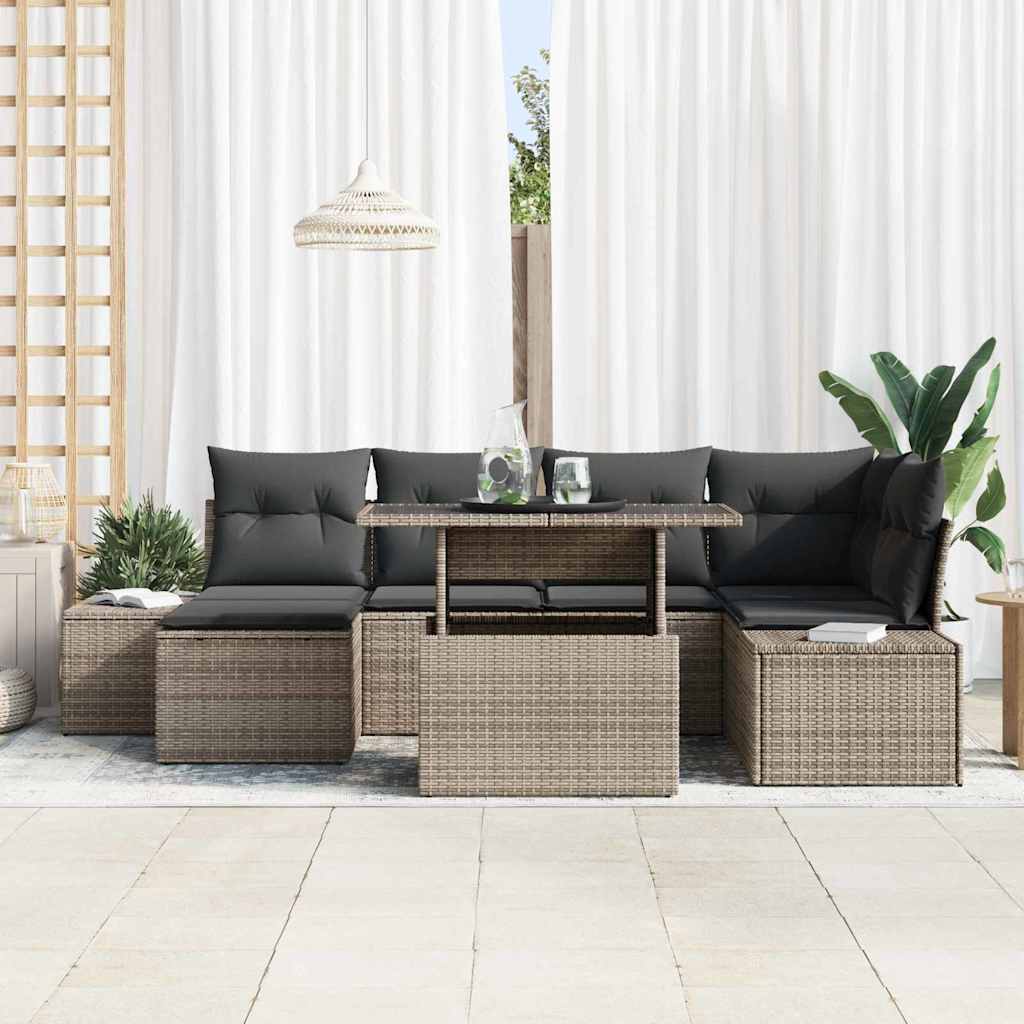 Garten-Sofa-Set mit Kissen 7 pcs Grau