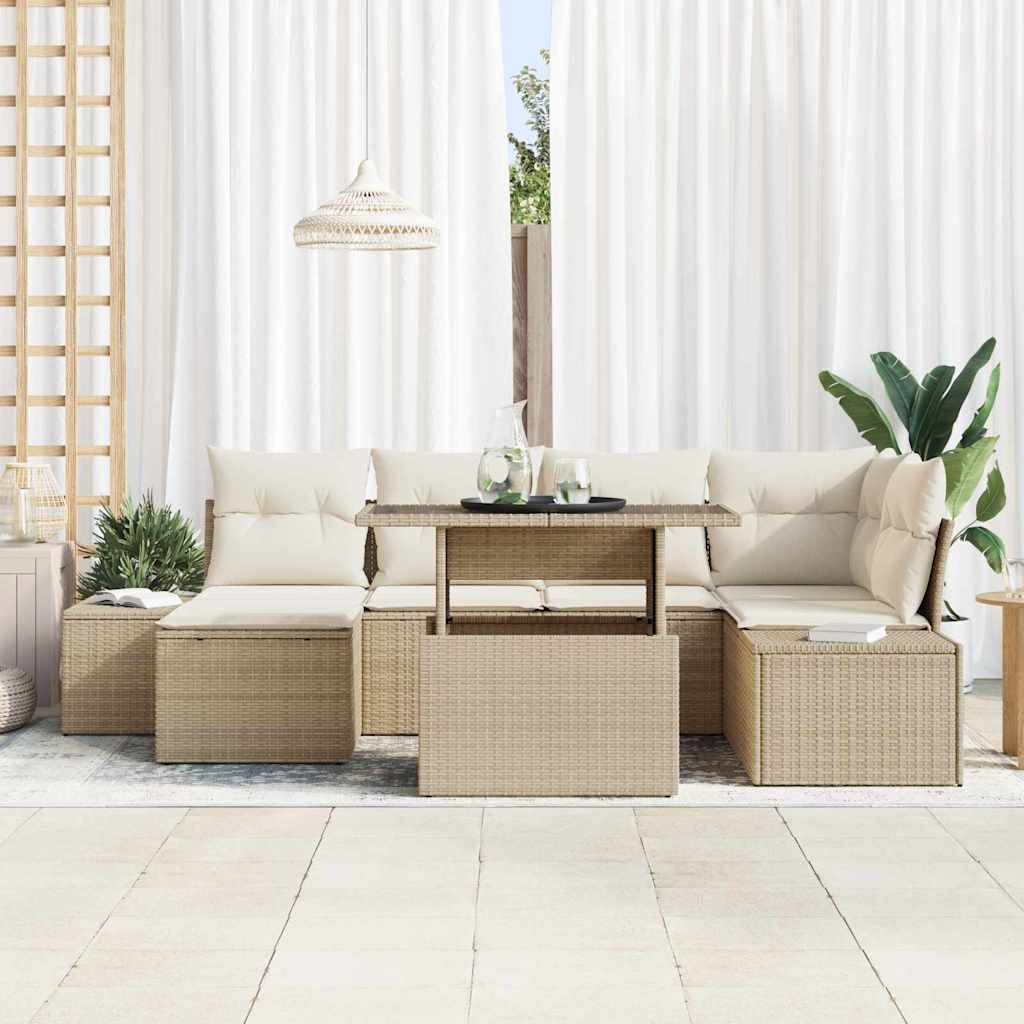 Garten-Sofa-Set mit Kissen 7 pcs Beige und Creme
