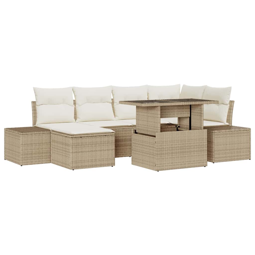 Garten-Sofa-Set mit Kissen 7 pcs Beige und Creme