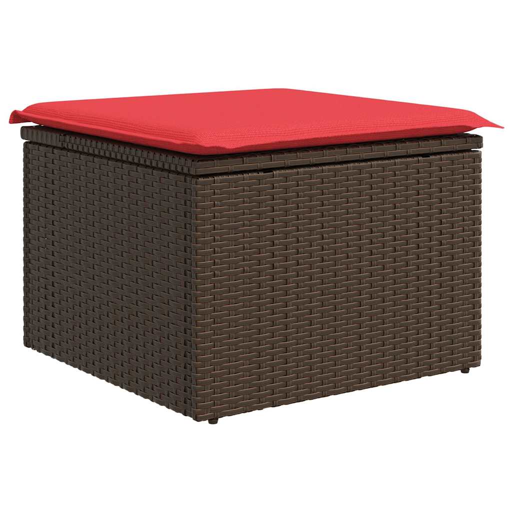 Gartensofa-set mit Kissen 9 pcs Braun und Rot Poly-Rattan
