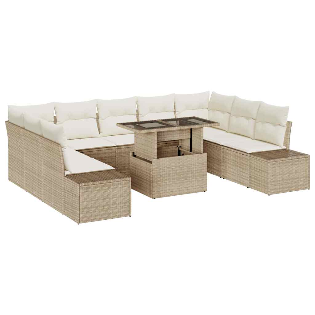Gartensofa-set mit Kissen 10 pcs Beige und Creme Poly-Rattan