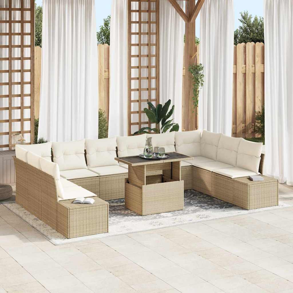 Garten-Sofa-Set mit Kissen mit Speicher 11 pcs Beige und Creme