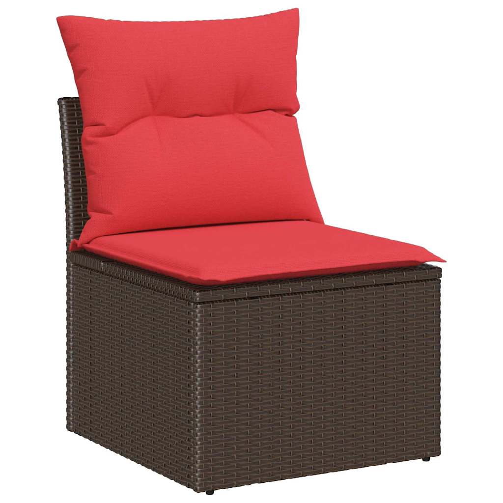 Gartensofa-set mit Kissen 11 pcs Braun und Rot Poly-Rattan