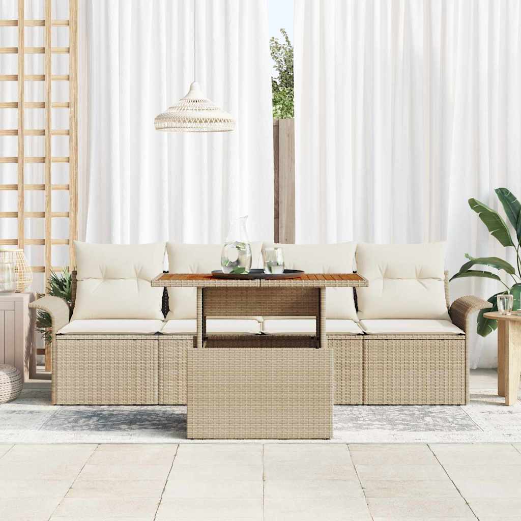 Gartensofa-set mit Kissen 5 pcs Beige und Creme Poly-Rattan