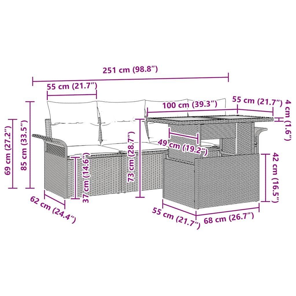 Gartensofa-set mit Kissen 5 pcs Beige und Creme Poly-Rattan