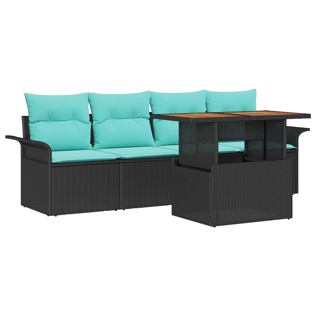 Garten-Sofa-Set mit Kissen 5 pcs Schwarz und blau