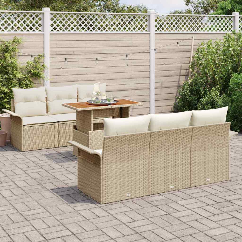 Garten-Sofa-Set mit Kissen 7 pcs Beige und Creme