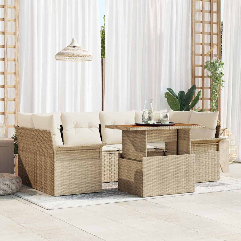 Garten-Sofa-Set mit Kissen 7 pcs Beige und Creme