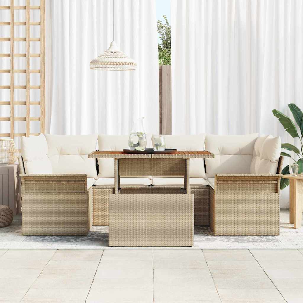 Garten-Sofa-Set mit Kissen 7 pcs Beige und Creme
