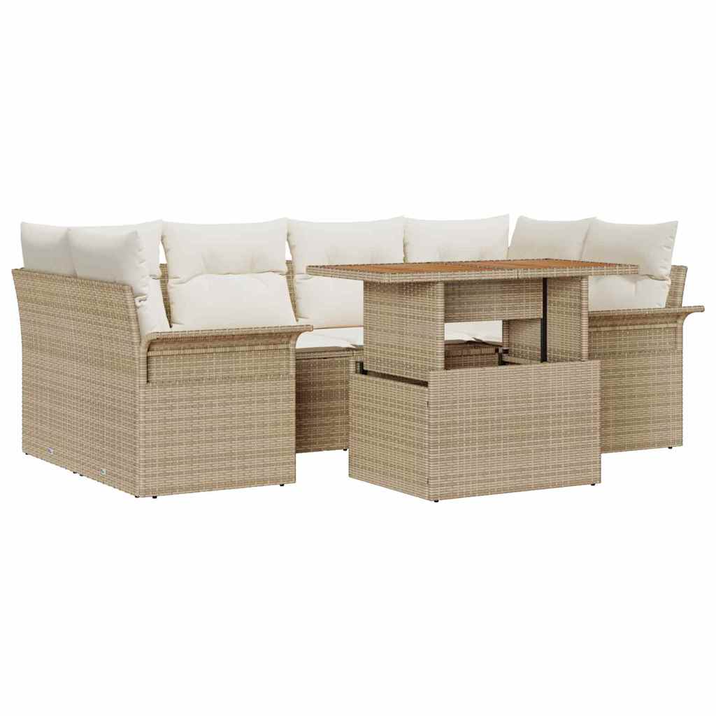 Garten-Sofa-Set mit Kissen 7 pcs Beige und Creme