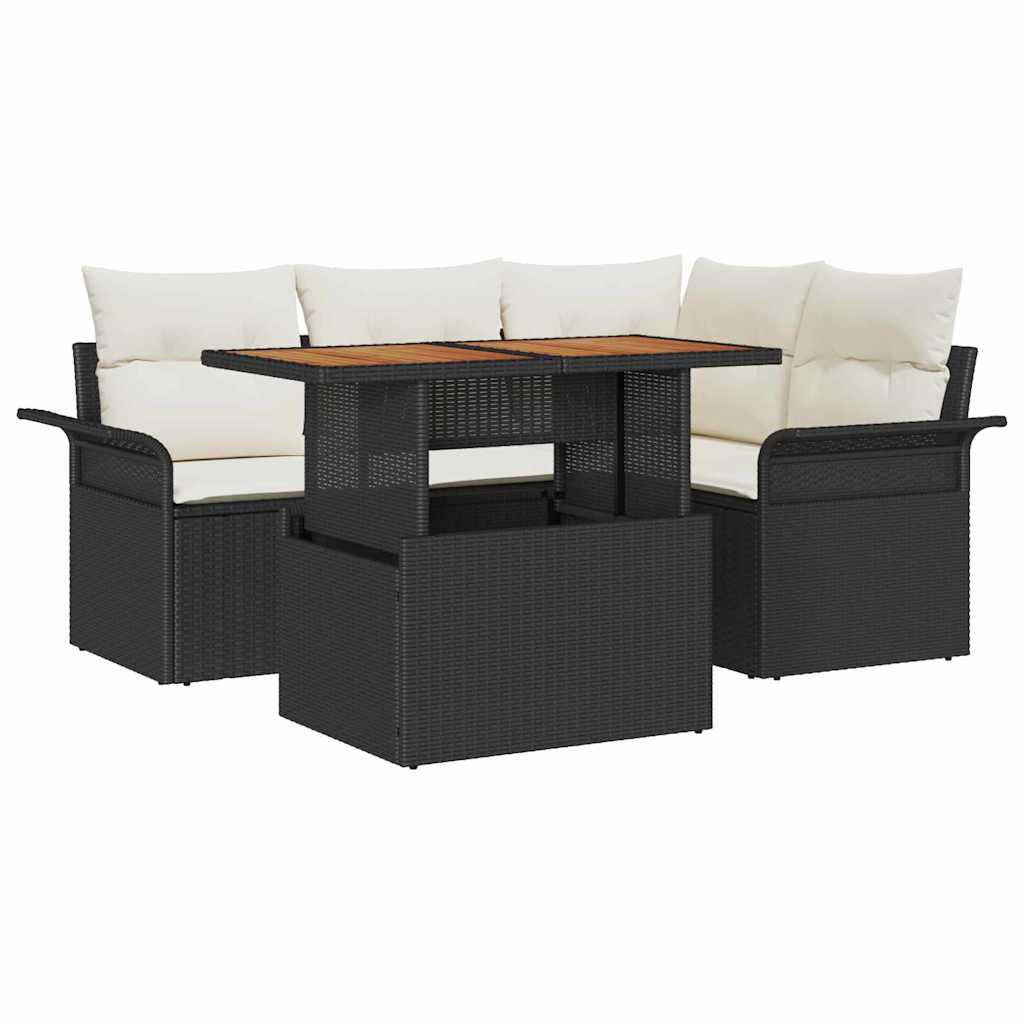 Garten-Sofa-Set mit Kissen 5 pcs Schwarz und Creme